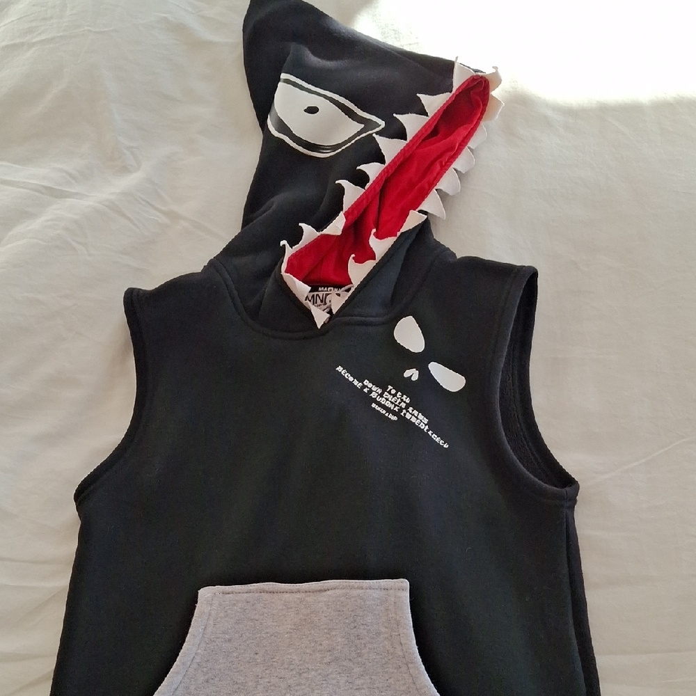 Kids Black and Red Shark Hoodie Vest